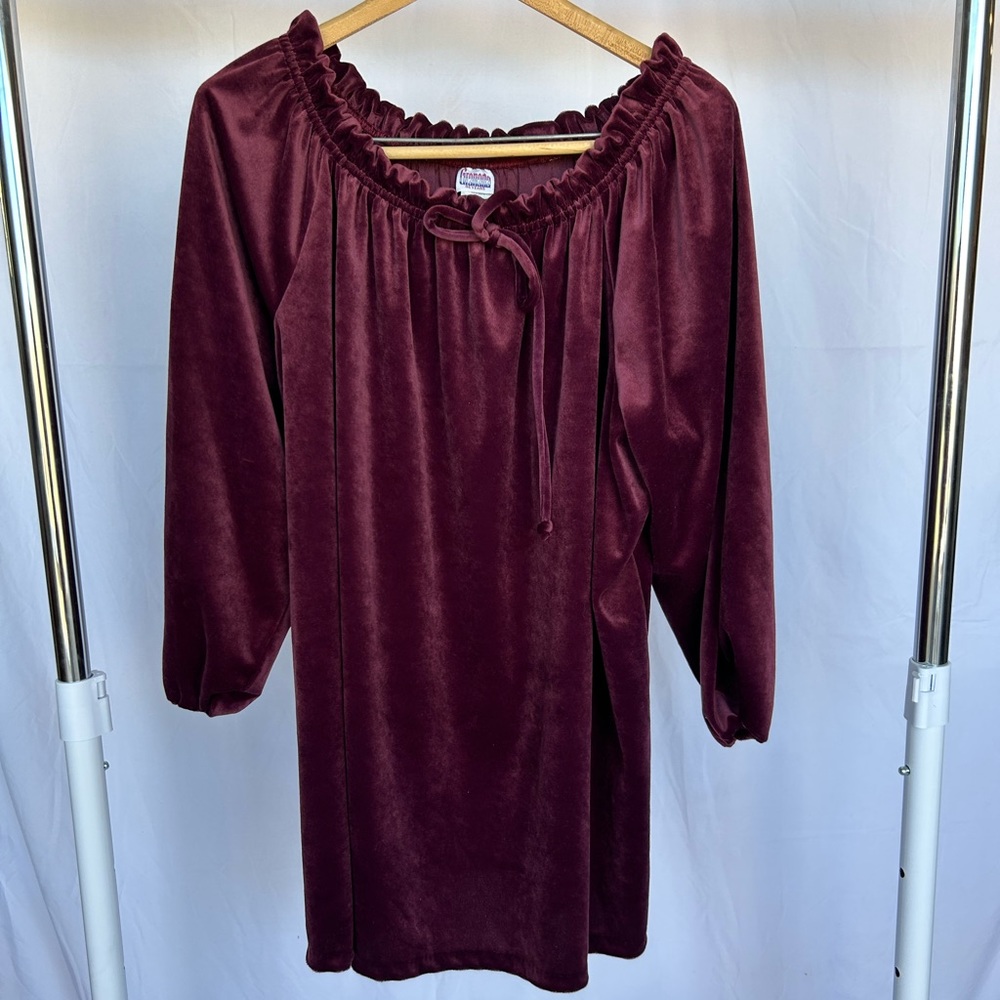 Vintage Maroon Velvet Drawstring Dress Size XL